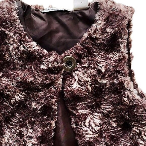 CALVIN Klein Brown Rosetta Pattern Faux Fur Vest - Picture 2 of 4